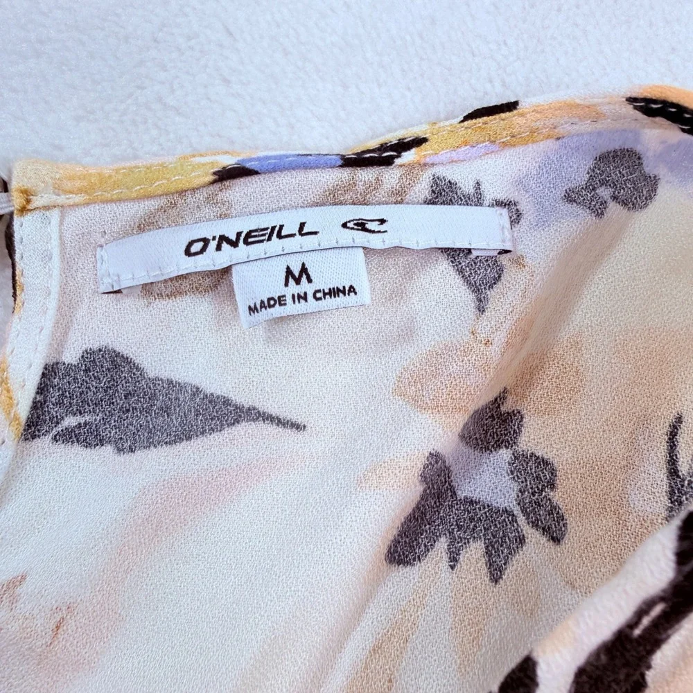 O'Neill Women Floral Twist Back Cutout Maxi Dress Yellow Lavender Black Medium‎